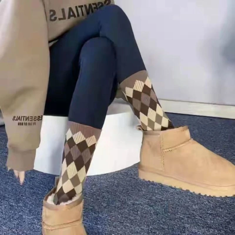 韩国东大门菱形格秋冬女款中长筒抖音复古袜子韩版网红ins个性袜