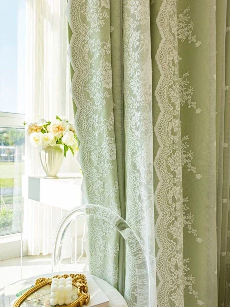 窗帘法式蕾丝双层带纱布纱一体全遮光卧室in美风客厅年新款奶茶色