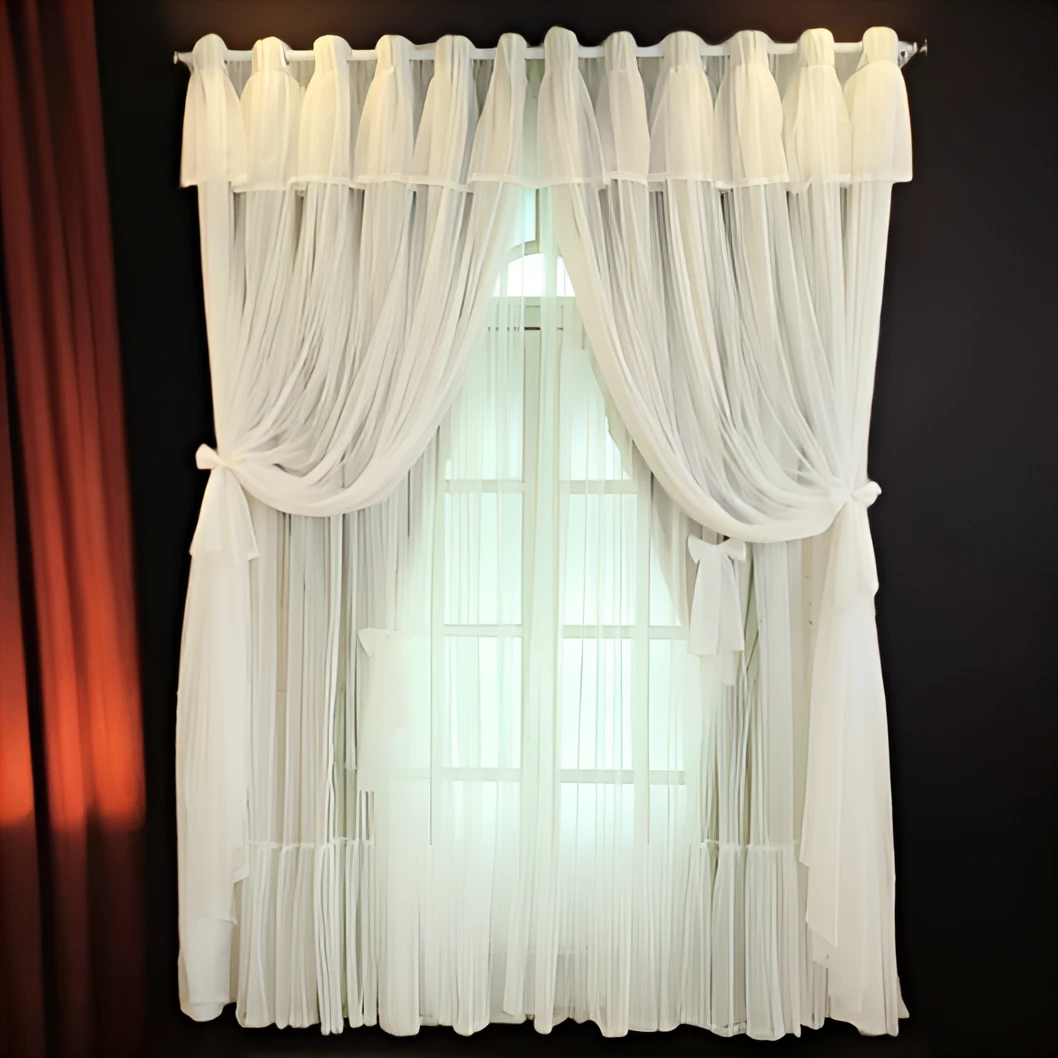 窗帘韩式遮光窗帘梦幻公主遮阳窗帘卧室客厅现代三层布纱一体落地