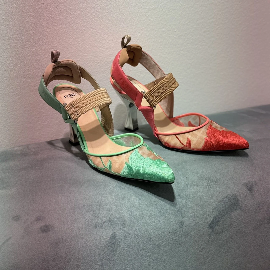 FENDI/芬迪网纱刺绣高跟鞋 9cm