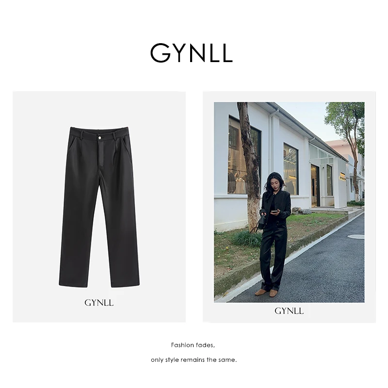 【清】秋冬极简简约设计感PU皮裤休闲裤显瘦高腰黑色