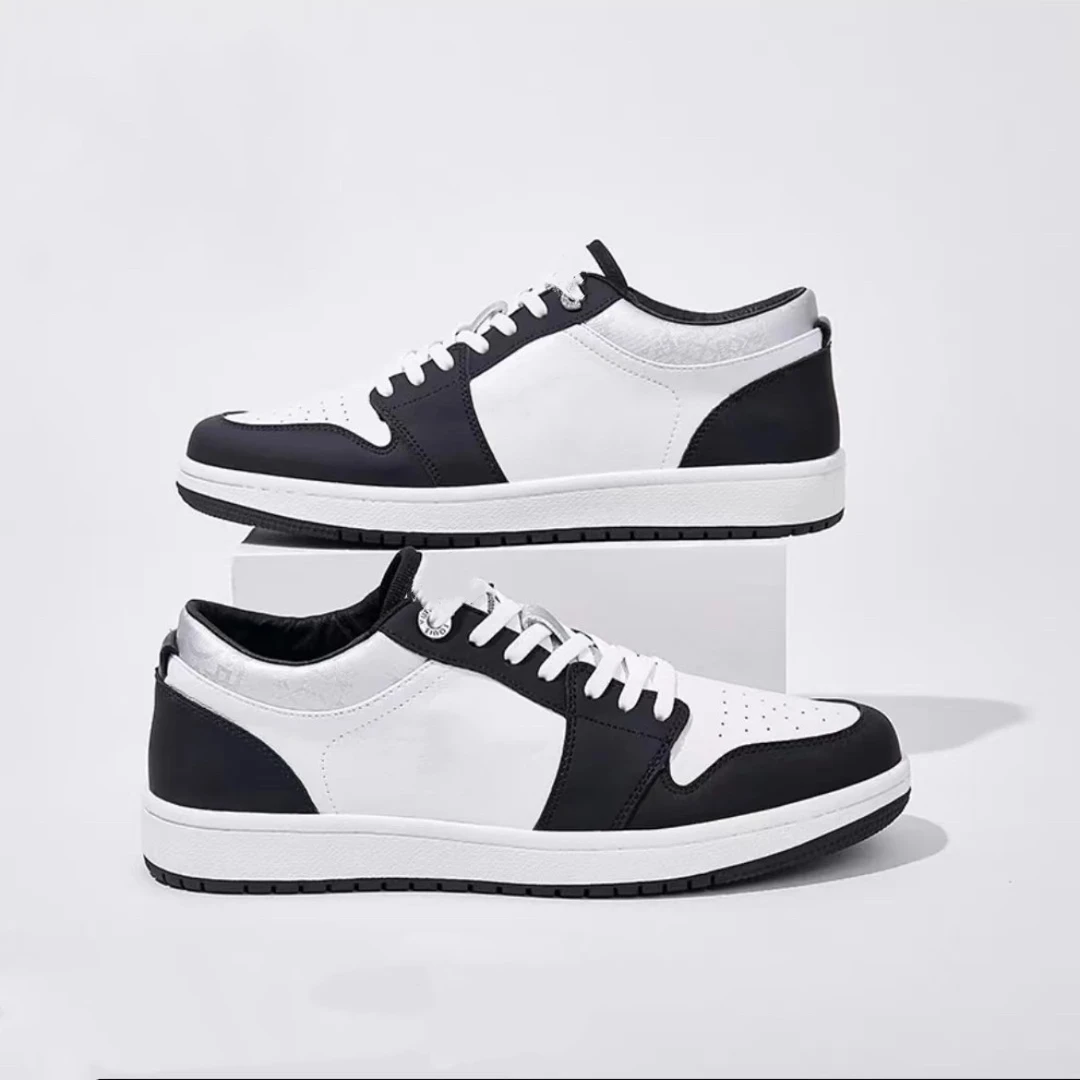 【8699-骆】全牛皮男士休闲鞋百搭舒适空军板鞋熊猫鞋男鞋