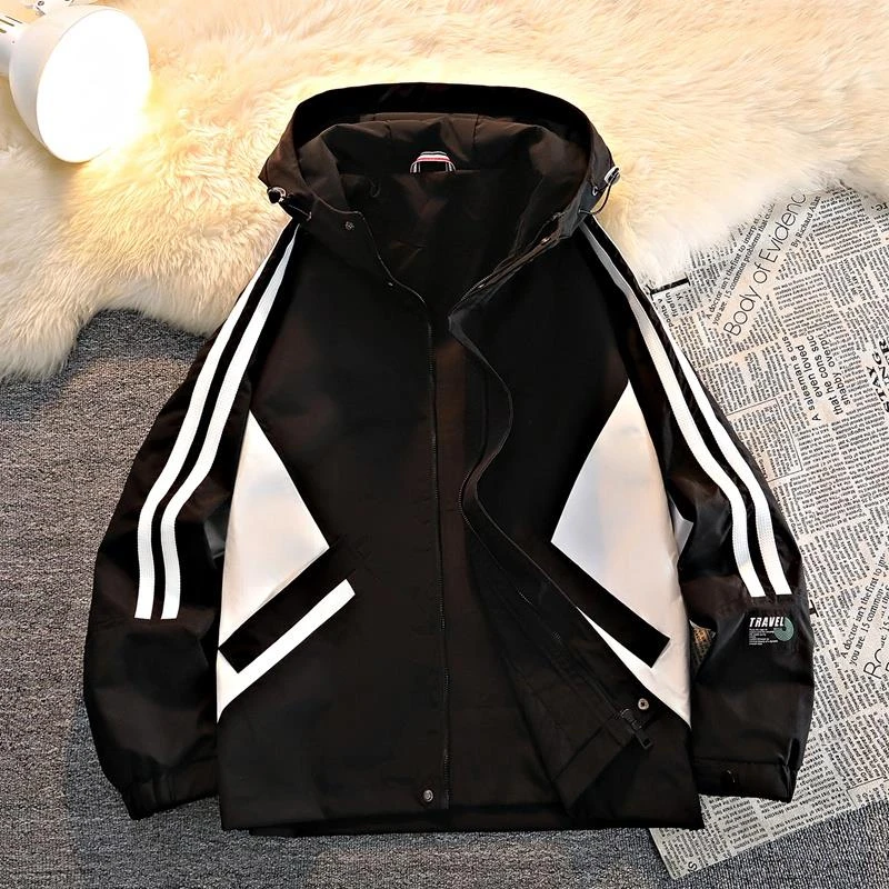 冲锋衣外套男2024春季新款潮牌美式户外休闲连帽工装夹克男春秋款