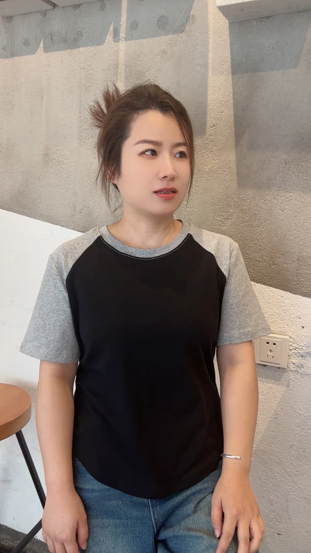 【工厂直销】正肩插肩袖净色T恤短袖早秋短T打底衫