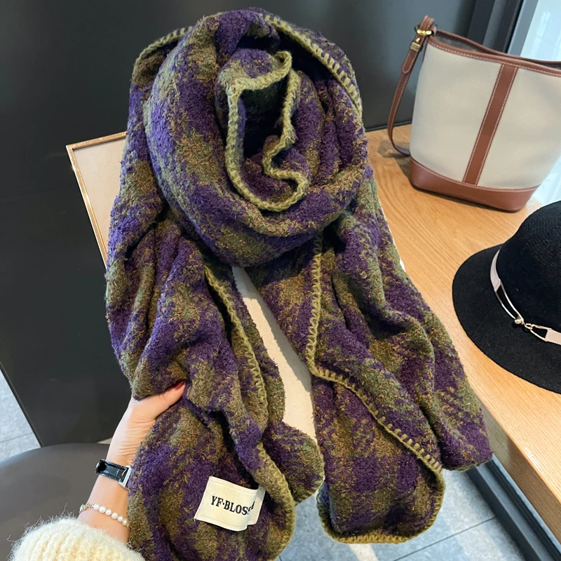 Miss Silas羊绒围巾女冬季韩版百搭格子披肩女软绵保暖学生大围脖