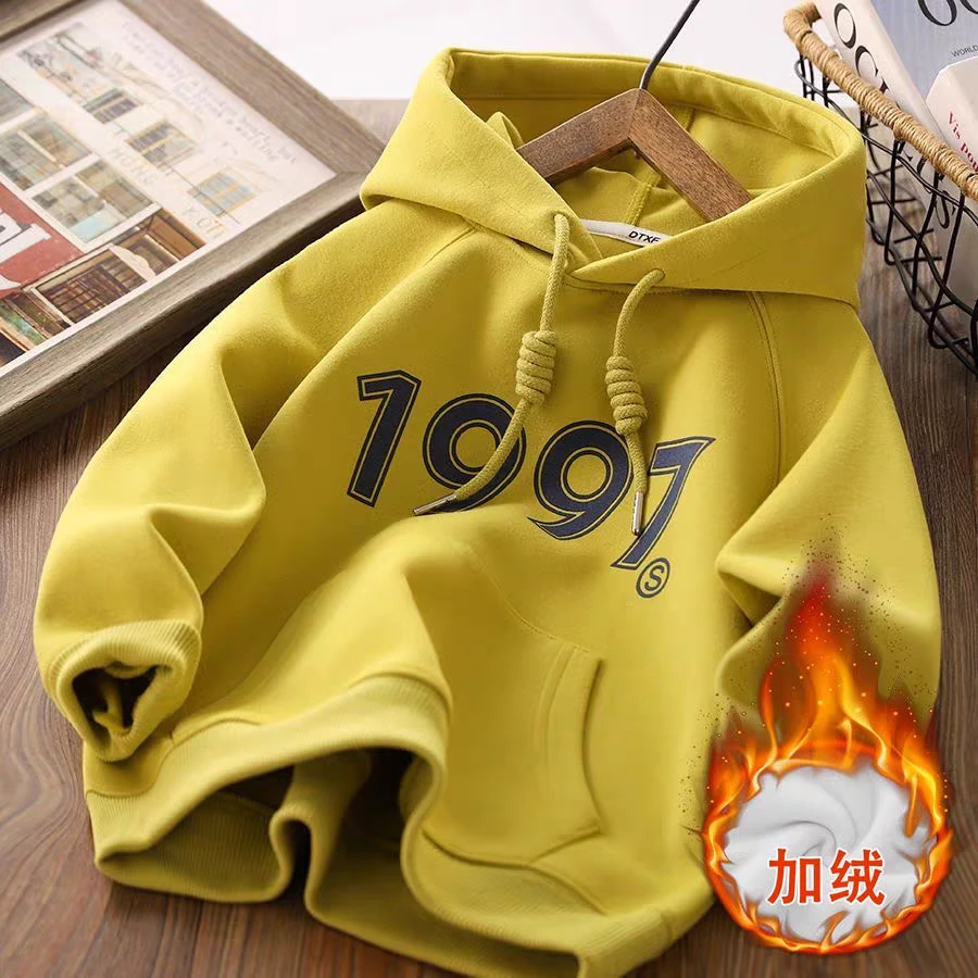 男童连帽卫衣秋冬款2025新款儿童炸街男孩冬装上衣加绒加厚衣服潮