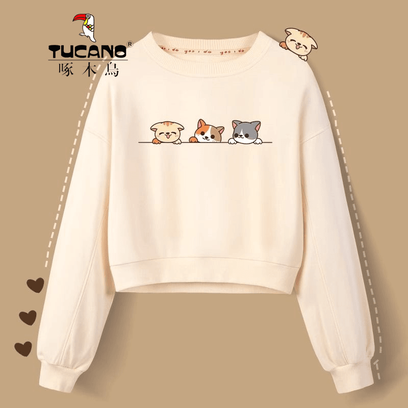 啄木鸟卫衣女chic港风加绒加厚字母印花宽松oversize长袖女上衣潮