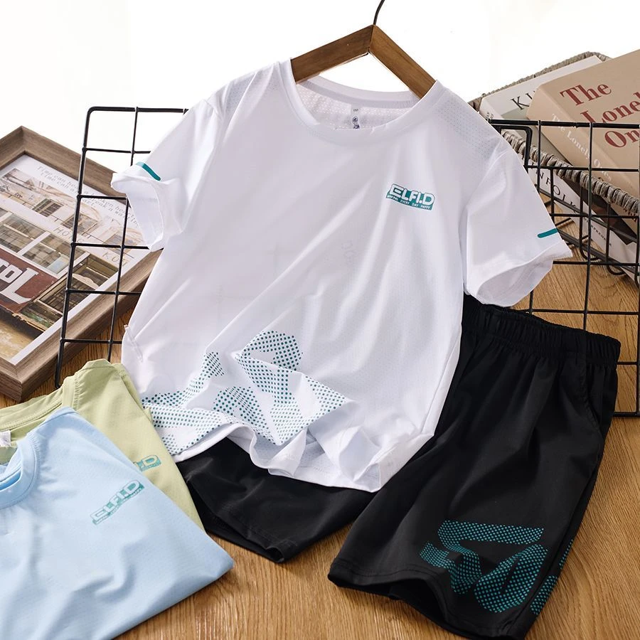 男童套装夏季薄款透气速干衣儿童时尚洋气外穿运动短裤短袖