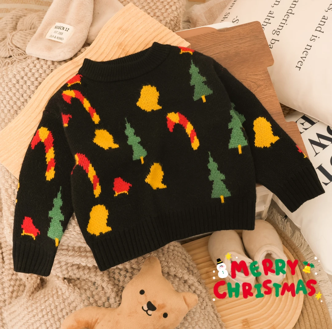 男女宝宝新年圣诞款加厚毛衣秋冬季新款针织保暖打底衫儿童上衣