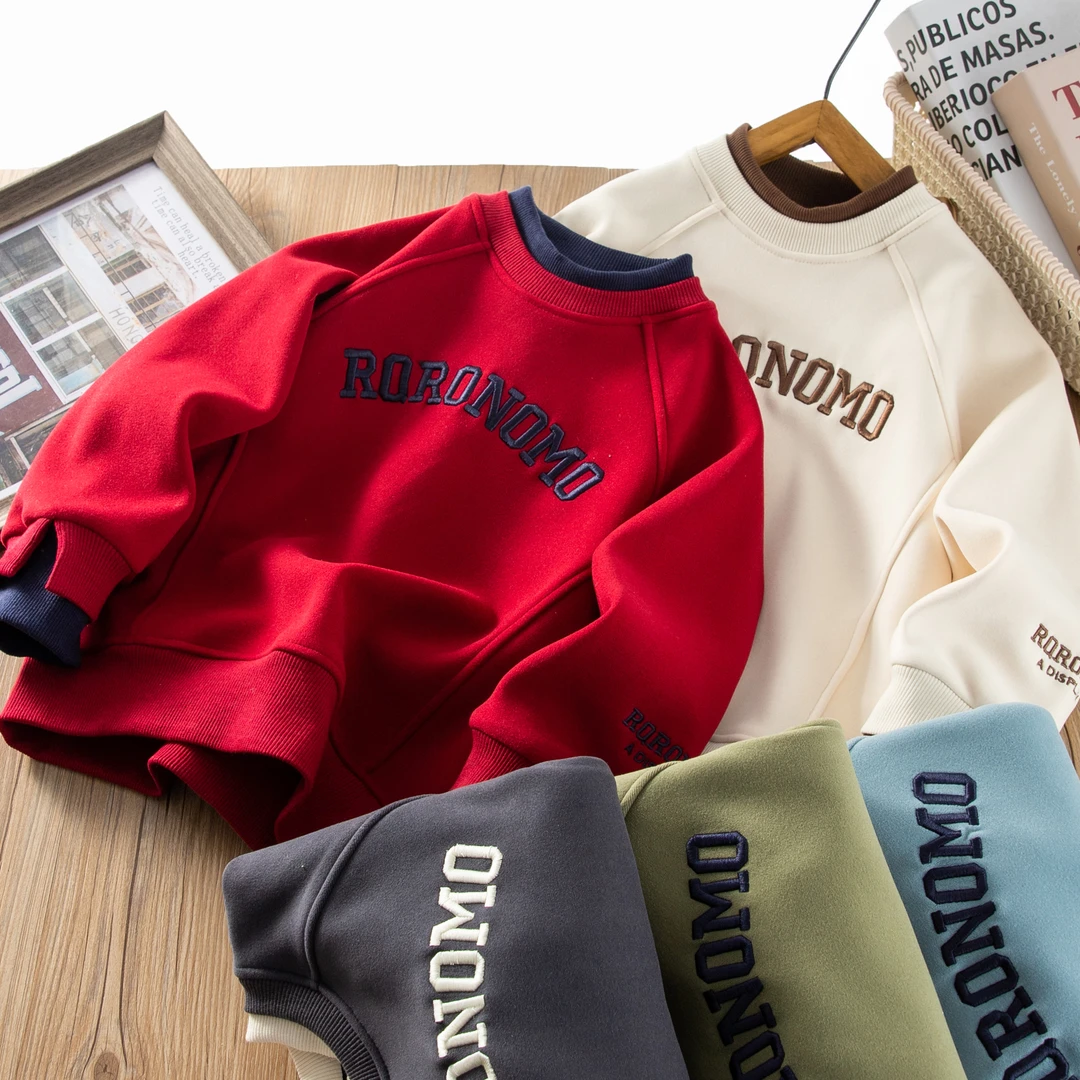 加绒加厚卫衣儿童帅气运动上衣男童女童大童冬装宝宝休闲洋气衣服