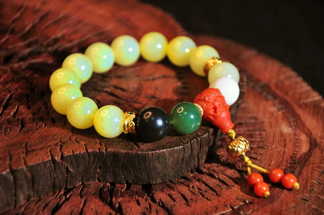 【龙老板】五台五方文殊-若羌黄口和田玉手串A2960006