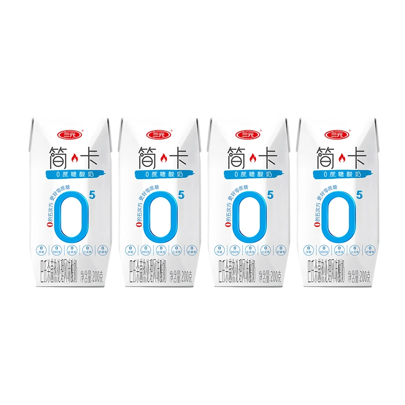三元简卡0蔗糖 常温发酵生牛乳风味酸奶200g*4盒