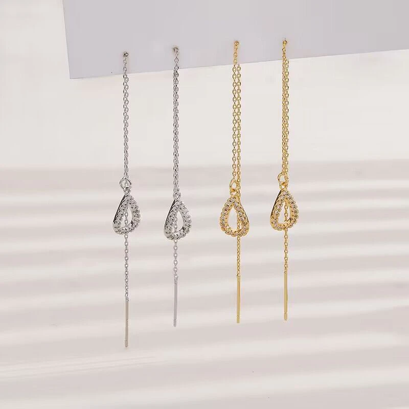 合金玻璃耳饰 简约水滴金属耳线女冷淡风流苏ins耳环气质长款耳饰