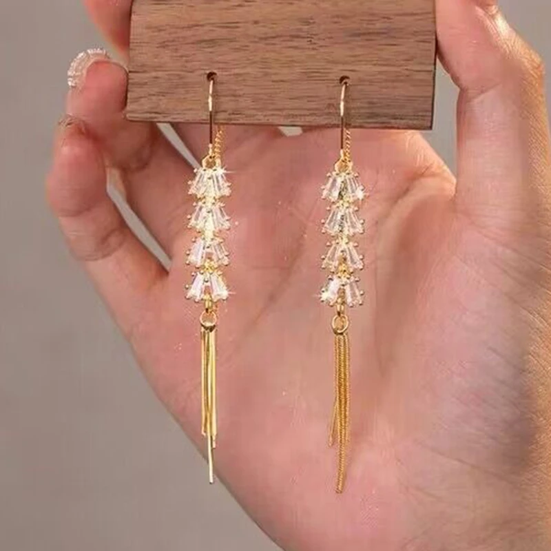 合金亚克力耳饰 麦穗流苏耳环女轻奢简约超仙耳线气质高级感耳饰