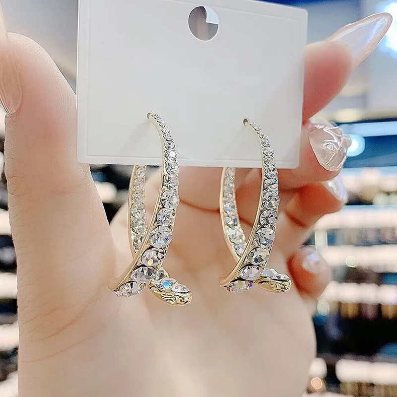 合金玻璃耳饰 水钻前后交叉耳环新款韩国气质网红银针耳坠耳饰女