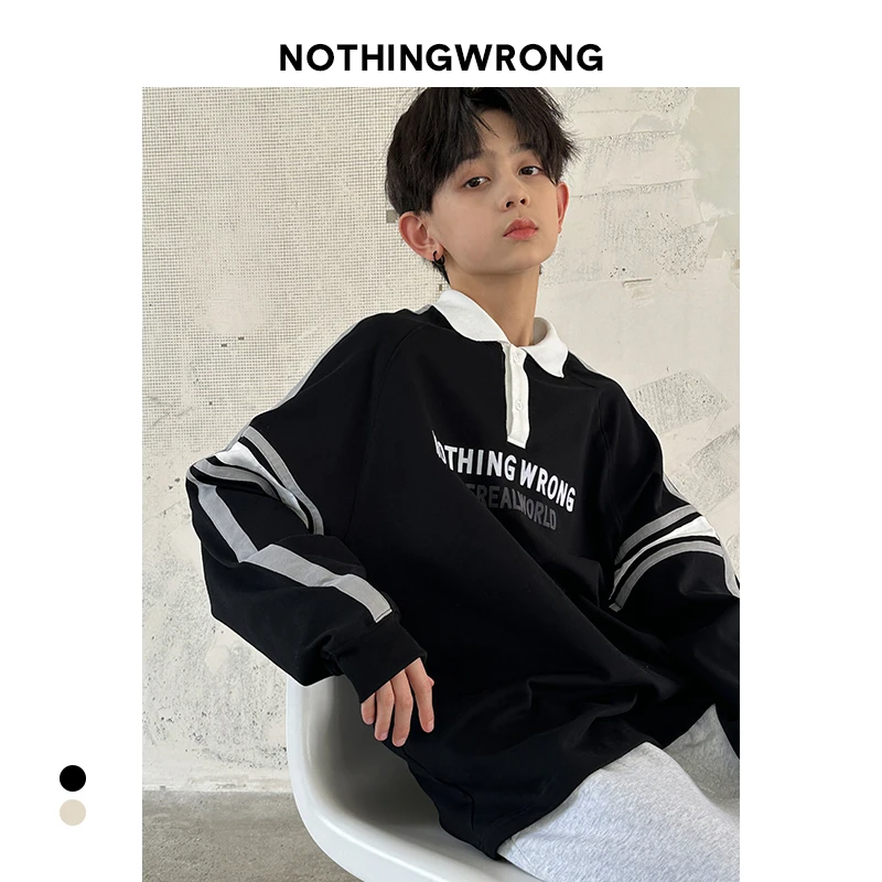 【NW】若大王青少年潮酷简约衬衫领百搭春季童装卫衣 CY-NW014