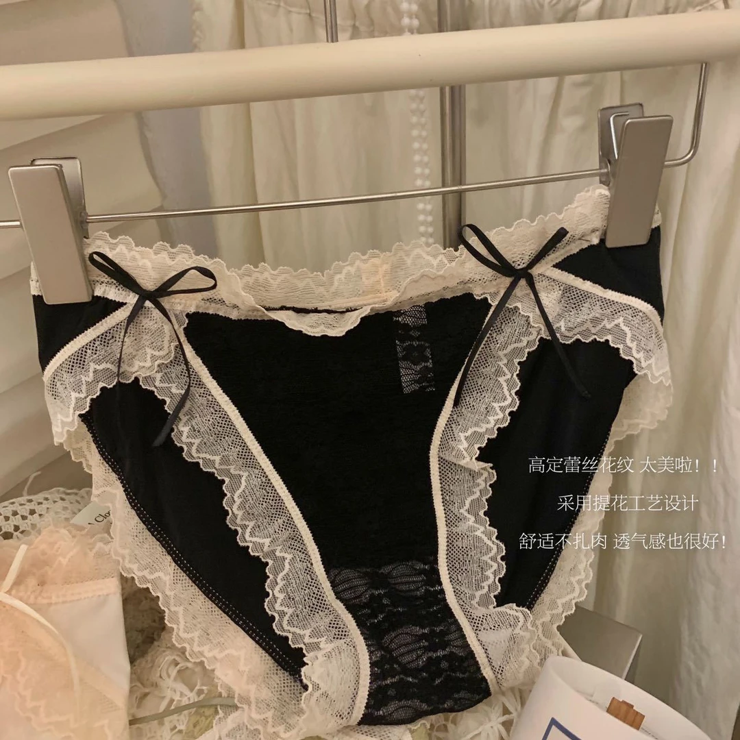 新款纯欲性感简约女士内裤开叉蕾丝提花透气舒适内裤