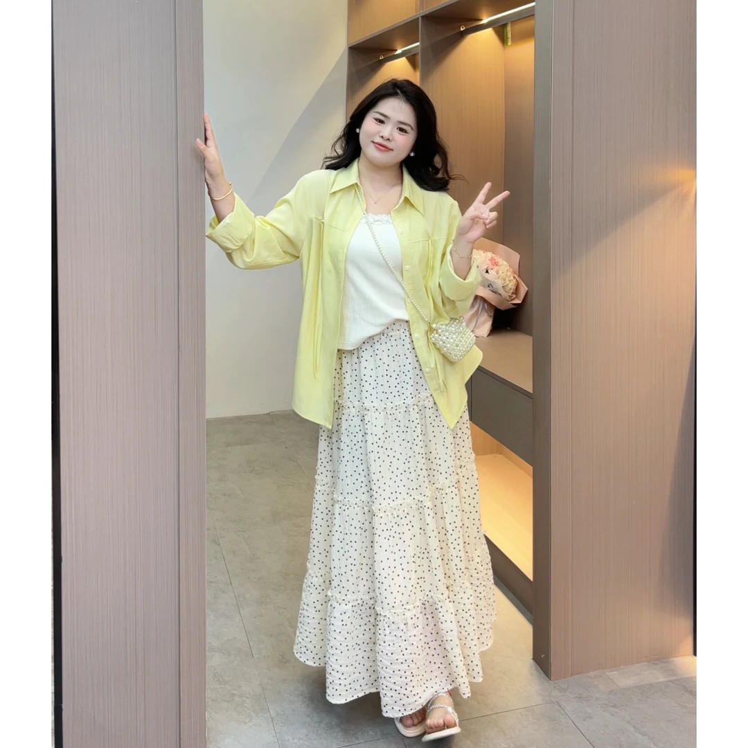 【青苍】大头婷微胖定制夏季半身裙波点高腰松紧带蛋糕裙长裙