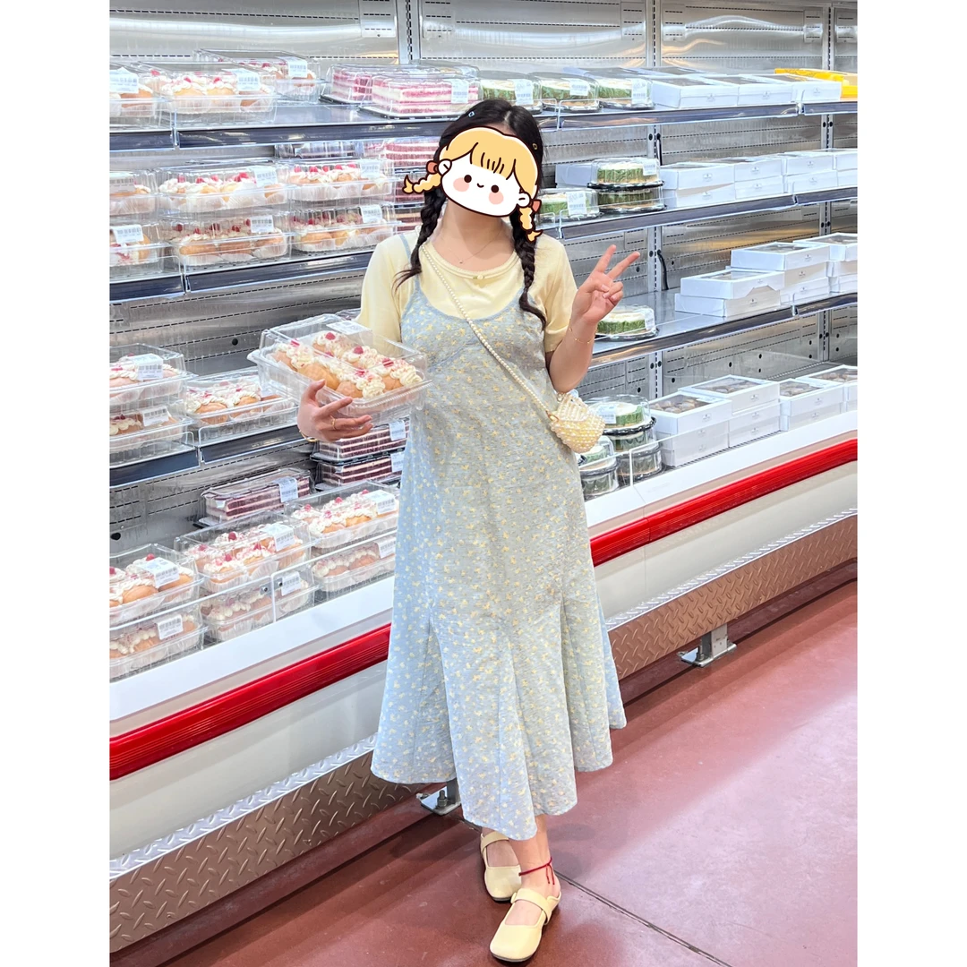 【青苍】假两件时尚显瘦圆领短袖碎花吊带鱼尾裙长裙