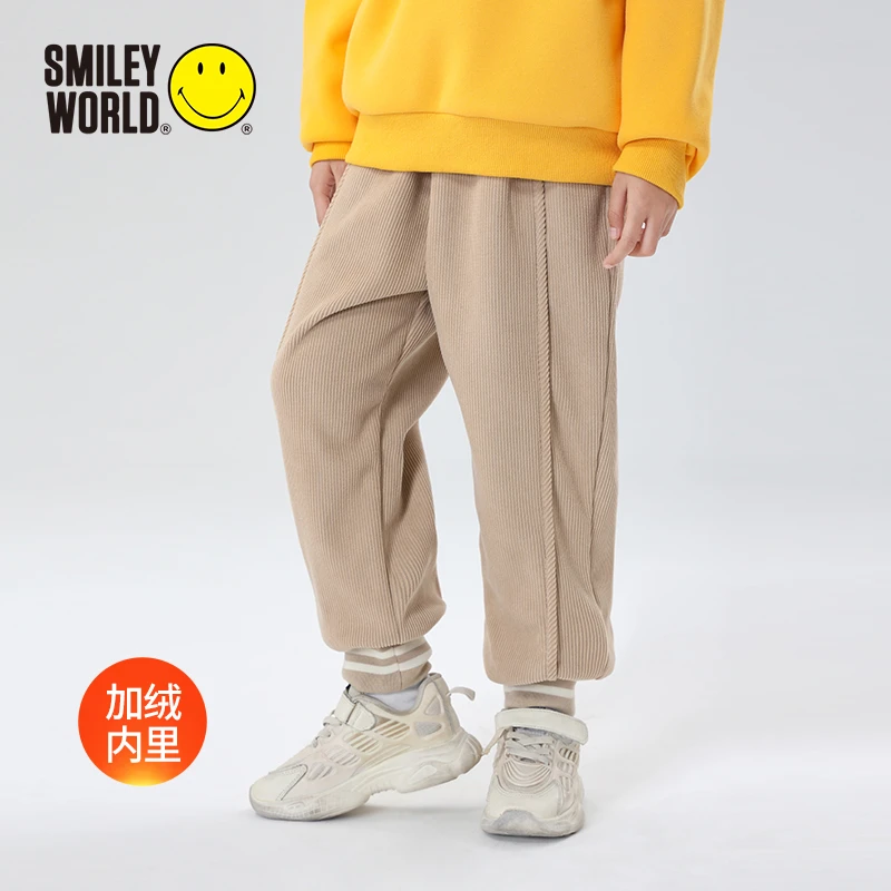 SMILEYWORLD法国笑脸童装印花时尚简约灯芯长裤商场同款