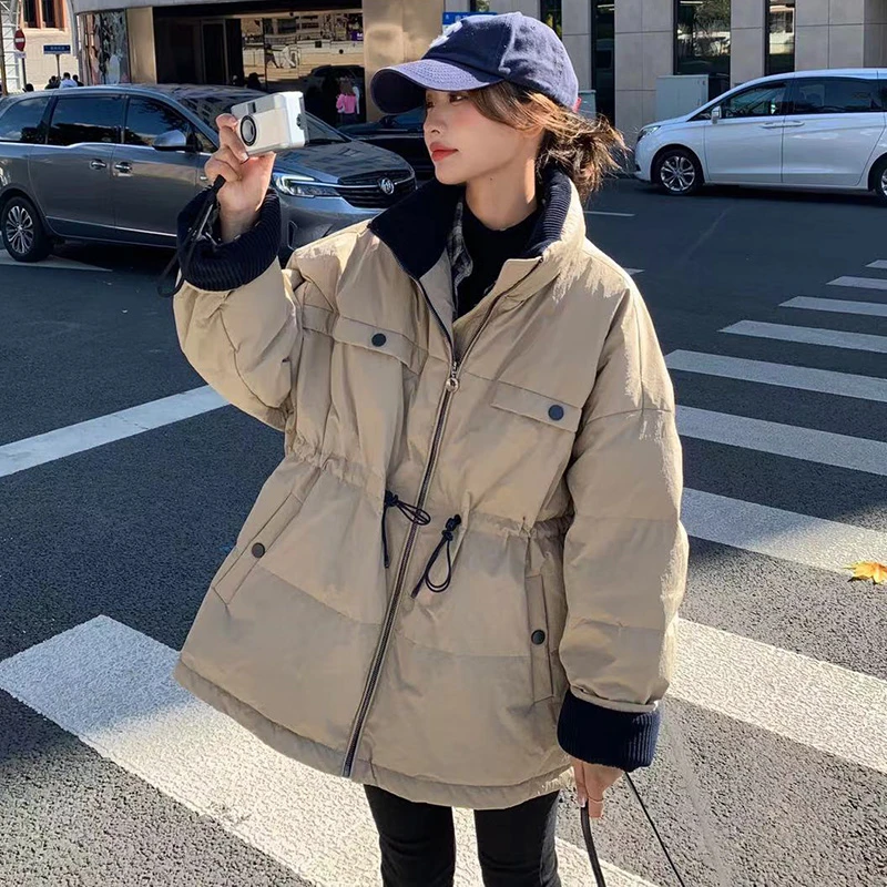 气质收腰羽绒棉服女短款2023冬季新款韩版抽绳设计感加厚棉衣棉服