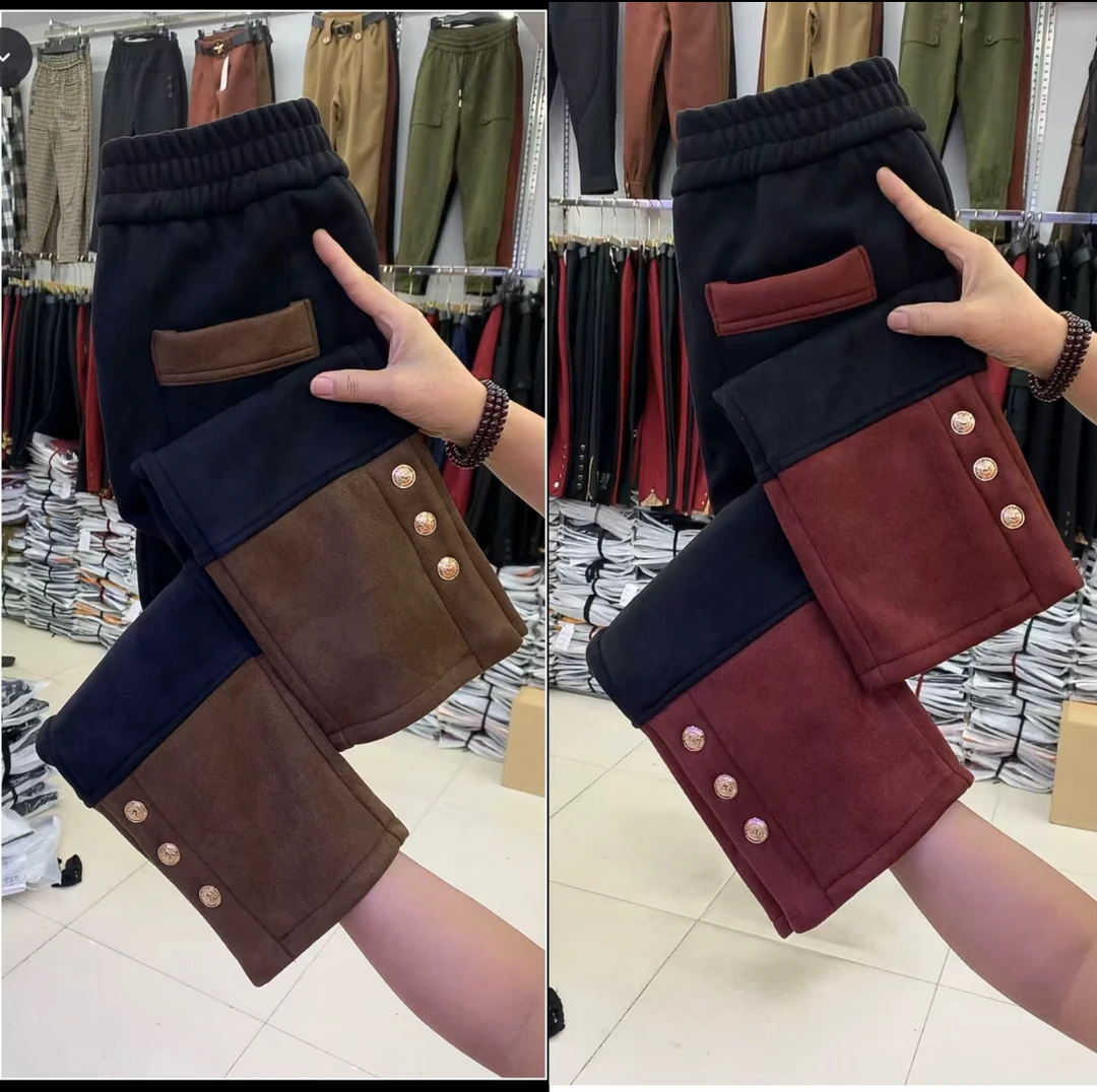 时尚拼接加绒加厚烟管裤修身松紧腰高品质（内里奥利绒）