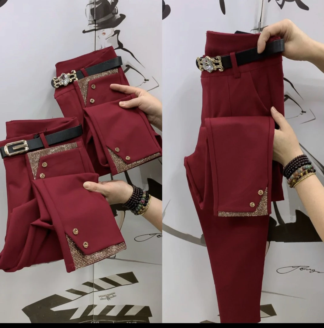 6021春季新款高品质南韩弹力重工钻角边修身铅笔裤