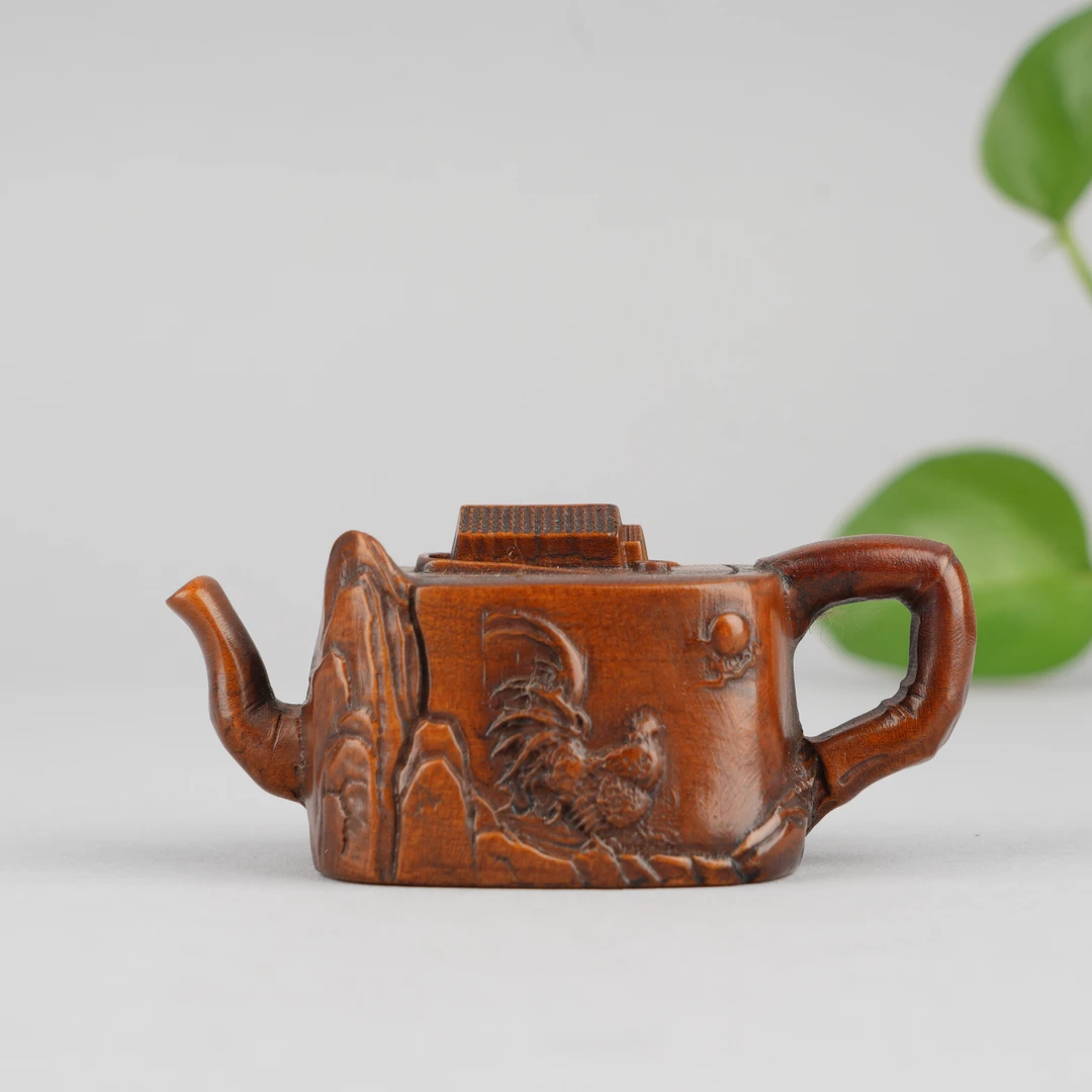 黄杨木手工雕刻公鸡报晓把把壶创意家居饰品摆件