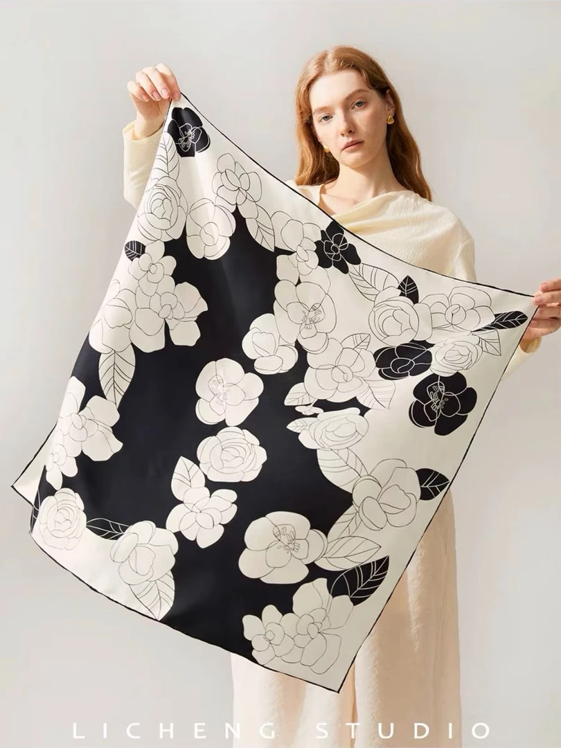 100分真丝围巾搭配神器轻奢时尚双面大方气质复古春夏优雅