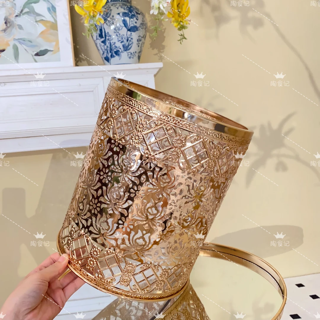 轻奢垃圾桶金色金属家用大容量高颜值2024新款客厅透明垃圾桶