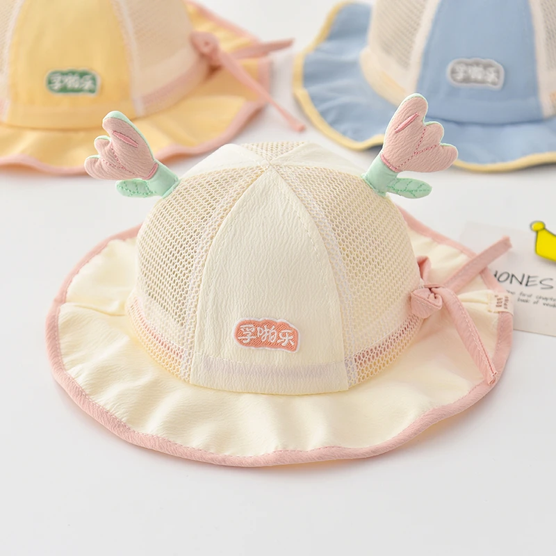 婴儿帽子夏季网眼宝宝薄款渔夫帽男女遮阳防晒小月龄太阳盆帽透气