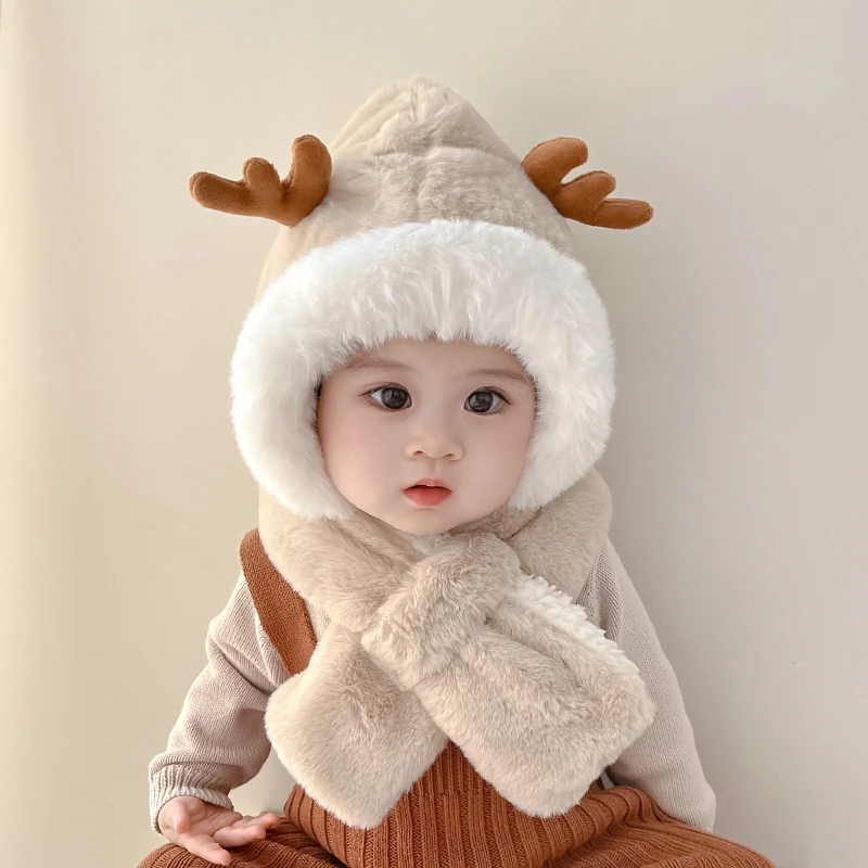 宝宝帽子冬款毛绒帽可爱超萌男女童包头帽冬季户外保暖护耳套头帽