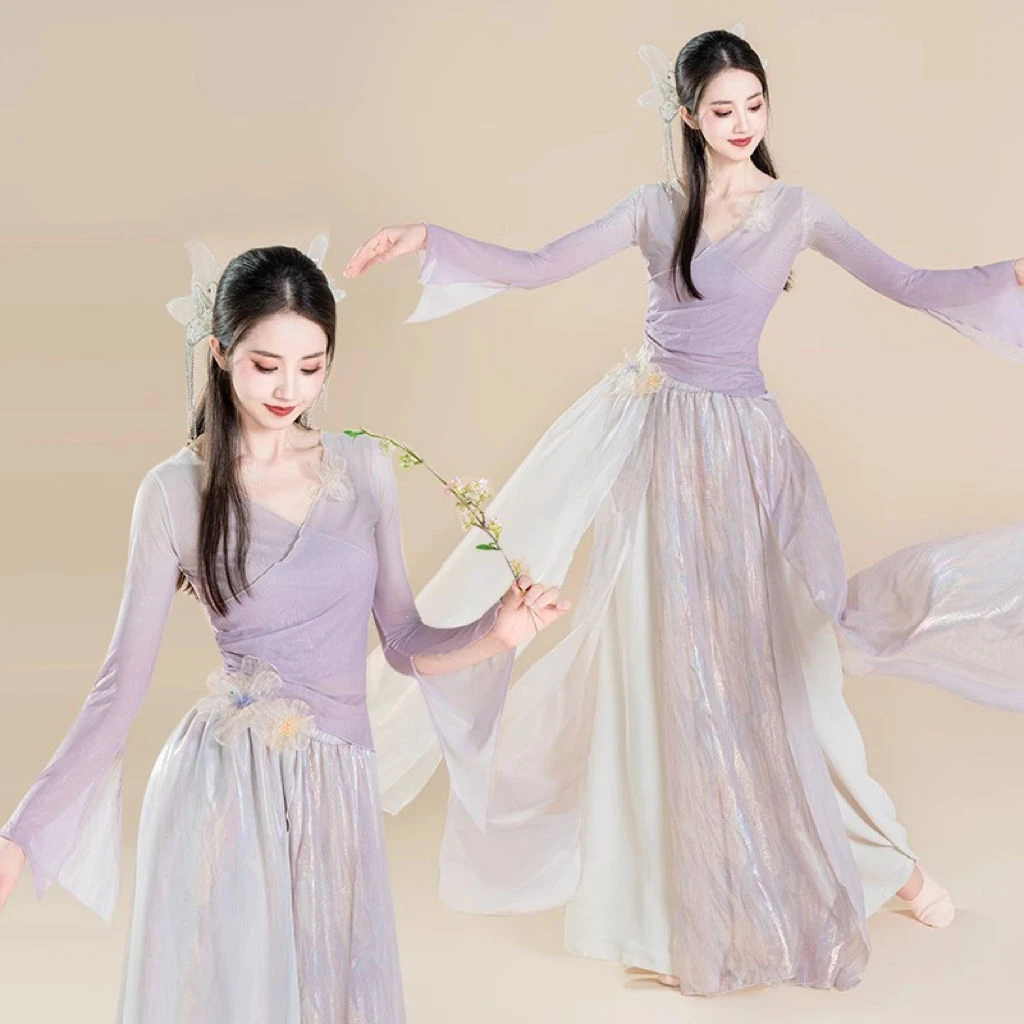 古典舞舞蹈服中国风渐变纱衣练功服中国风古典舞服装仙气飘飘纱衣