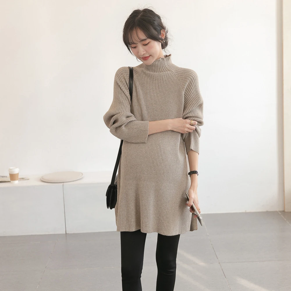 秋冬新款孕妇装网红时尚款立领长袖毛衣宽松大码遮肚显瘦针织衫潮