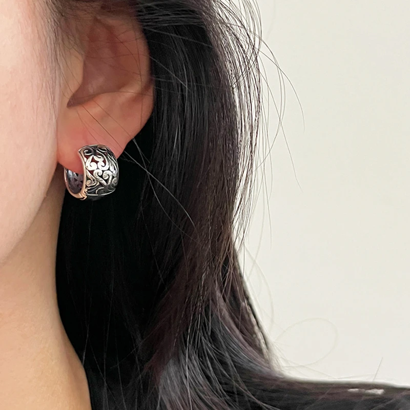 925银耳饰 新款！纯银复古镂空祥云耳环 做旧民族耳饰耳扣