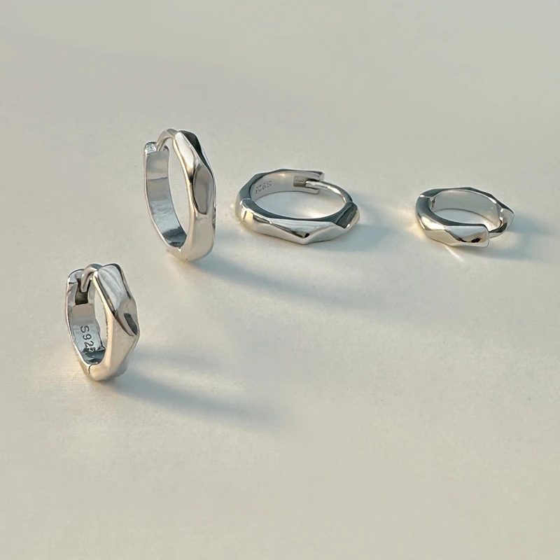 925银耳饰 切割面百搭耳扣S925纯银气质耳圈养耳洞睡觉免摘耳钉