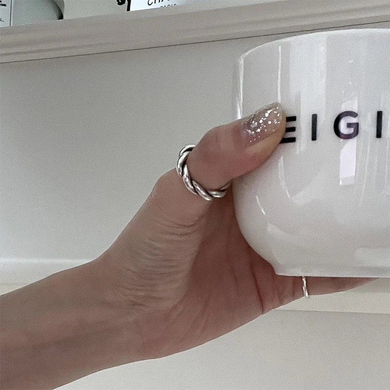 925银戒指 简约好看复古麻花戒指 通体纯银韩版食指开口指环女