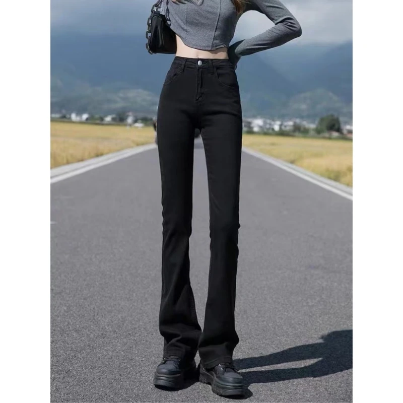 微喇牛仔裤女2024夏季新款高腰显瘦紧身百搭黑色弹力喇叭裤蛮腰纪