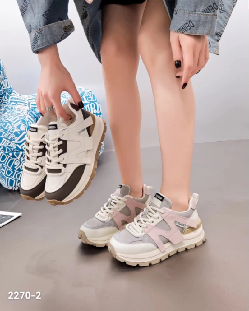粉色老爹鞋女款2024软底运动鞋超软厚底拼色百搭真皮2270-2