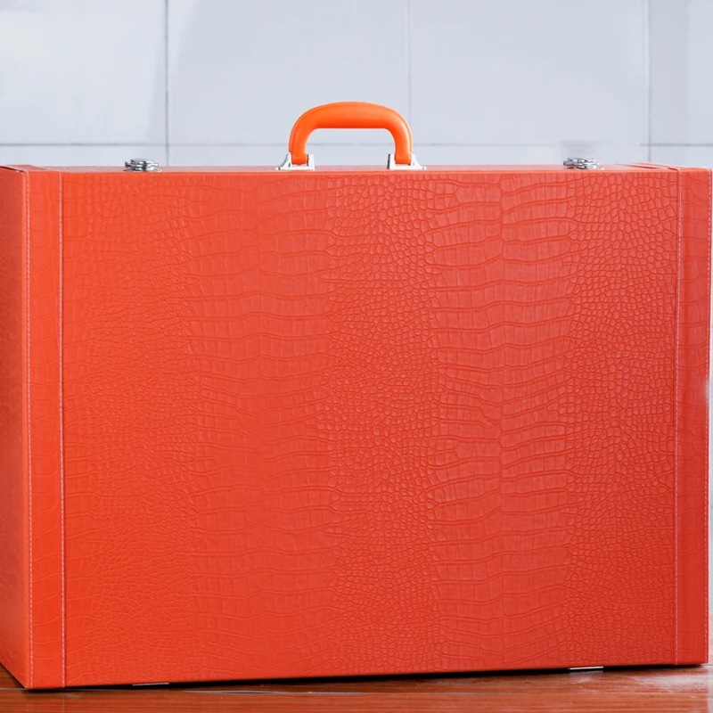 餐具套装橙色高档锦盒（带提手）皮质结婚家用婚庆中式轻奢礼盒装