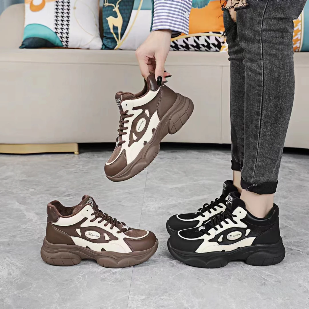 8581真皮大码时尚加绒运动鞋时尚休闲百搭秋冬新款平底舒适韩版风