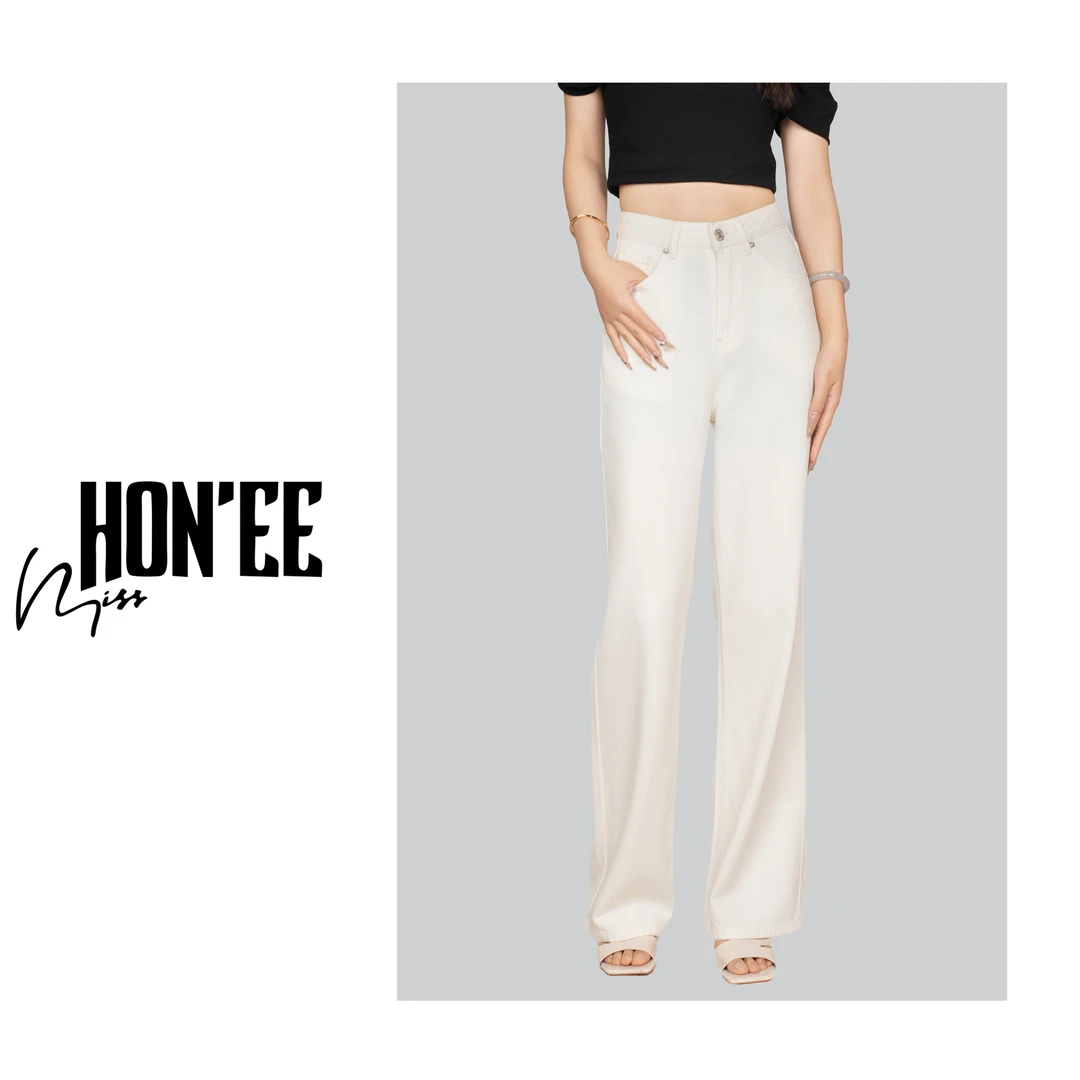 MISSHONEE莱赛尔清凉女士气质百搭时尚白色直筒牛仔裤修身春夏