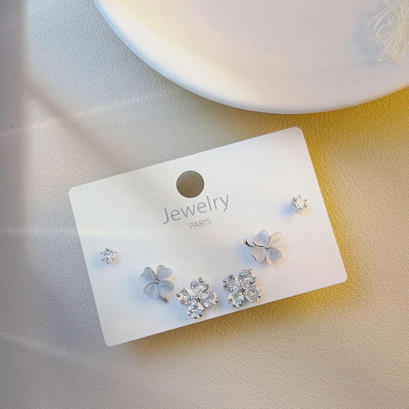 饰晚风 铜合金耳饰 时尚百搭花朵耳钉套装气质小众耳环