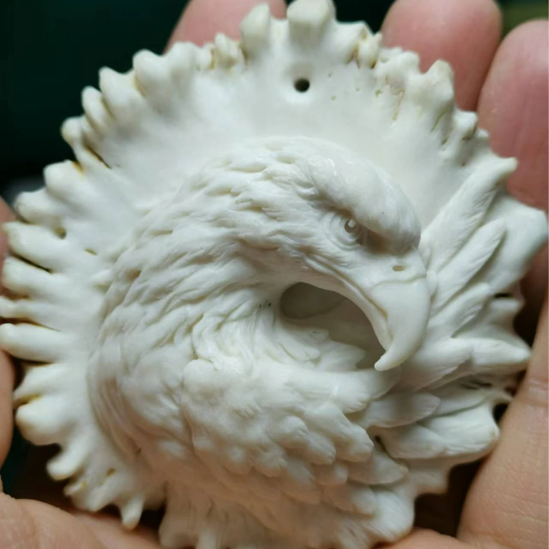 鹿角盘雕刻 鹰 鹿角根付 鹏程万里 鹰击长空 挂件 牌子 手把件