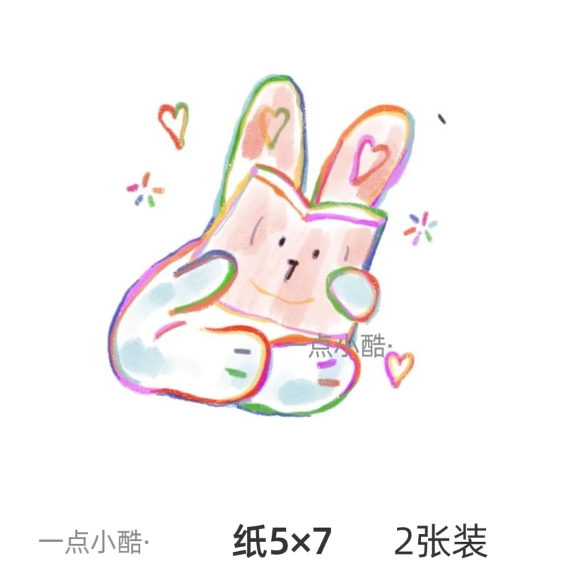 一点小酷.书本小兔小清新可爱ins风彩色纹身贴设计师独家授权款