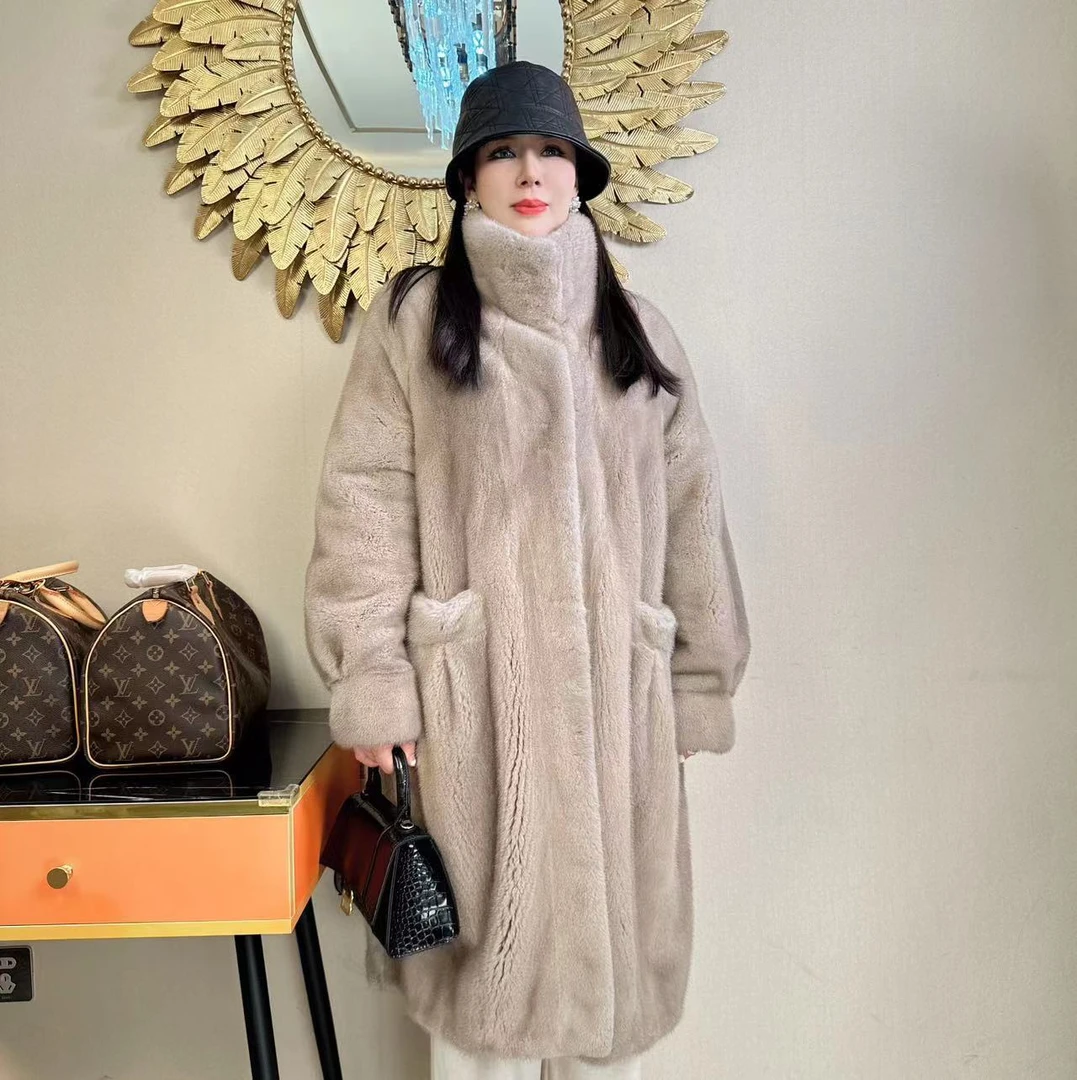 2023海宁皮草紫金级丹麦进口小母貂整貂长款皮草外套轻奢女装A19