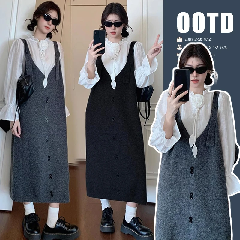 孕妇装秋冬季2024年新款洋气舒适大码宽松打底上衣针织背带裙冬装