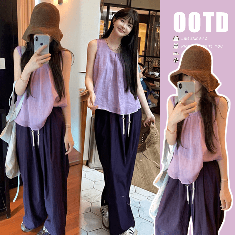 孕妇装夏季新款洋气韩系设计感花苞T恤高级感显瘦阔腿裤套装夏装