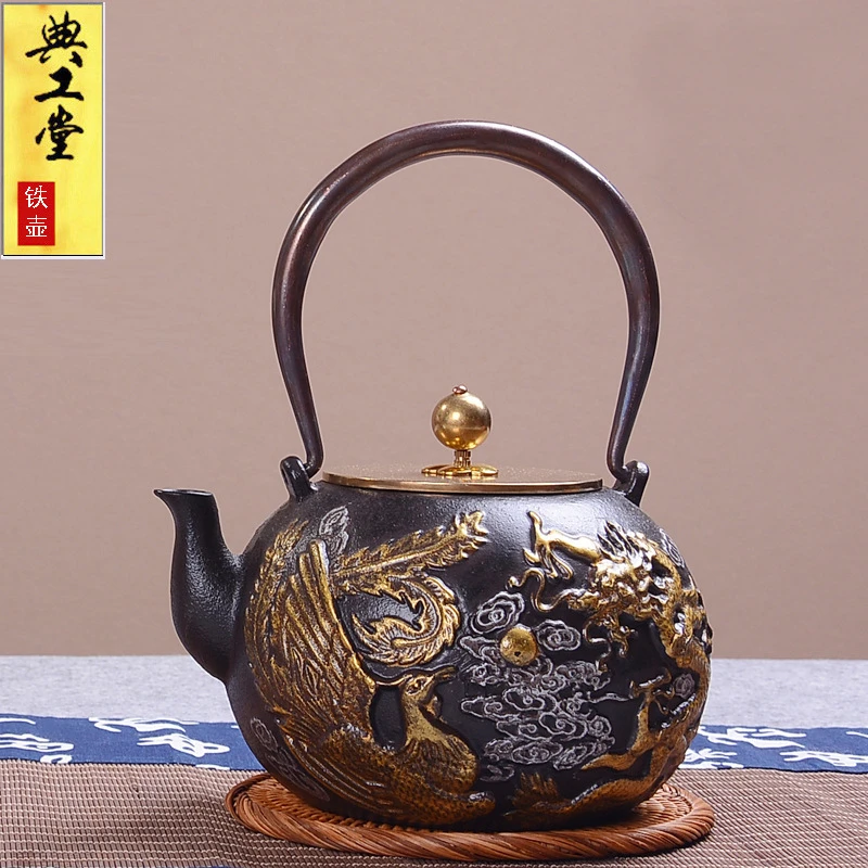 龙凤戏珠气压煮茶加热老铁壶煮烧水壶无涂层功夫茶具可用茶壶生铁