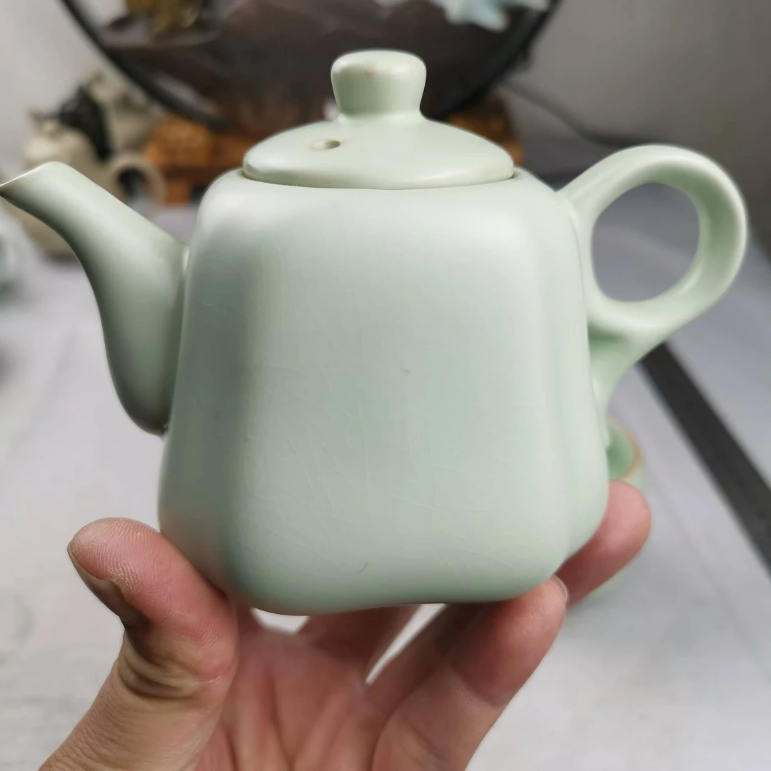 家用微瑕㚢窰四方壶约220ml加两杯子[随机客杯}茶具陶瓷网红茶具